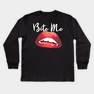 Vintage Bite Me Vampire Fangs Lips Halloween Gothic Design Kids Long Sleeve T-Shirt